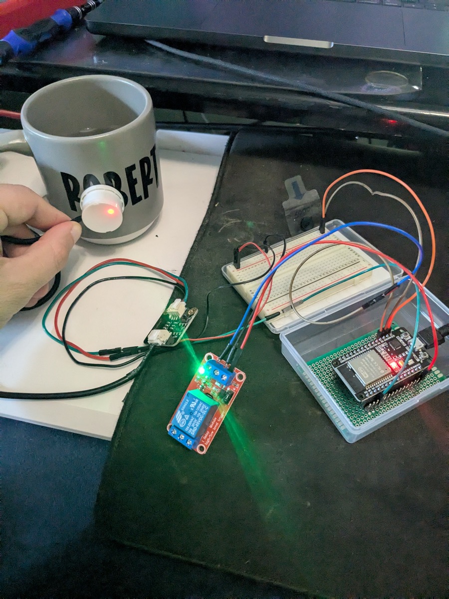 Breadboard prototype with ESP32 and relay