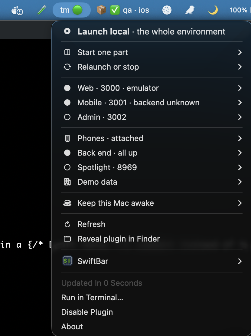 SwiftBar menu for my app